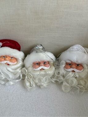 Vintage Santa Claus Head Ornaments Set of 3 Red White Christmas Decor ~ so cute